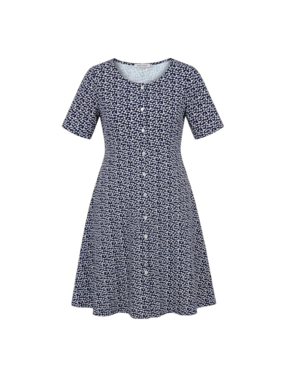 Misslook Floral Midi Dress S/S Button Front Casual Blue White Women's Size S